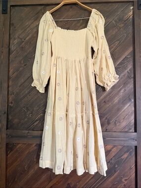 Sweet Generis Cream Smocked Top with Textured stitched Floral Fabric
